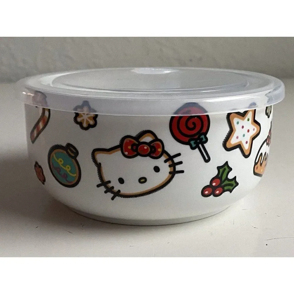 Hello Kitty Christmas Pressure Lid‎ Ceramic Food Storage Bowl Container Medium